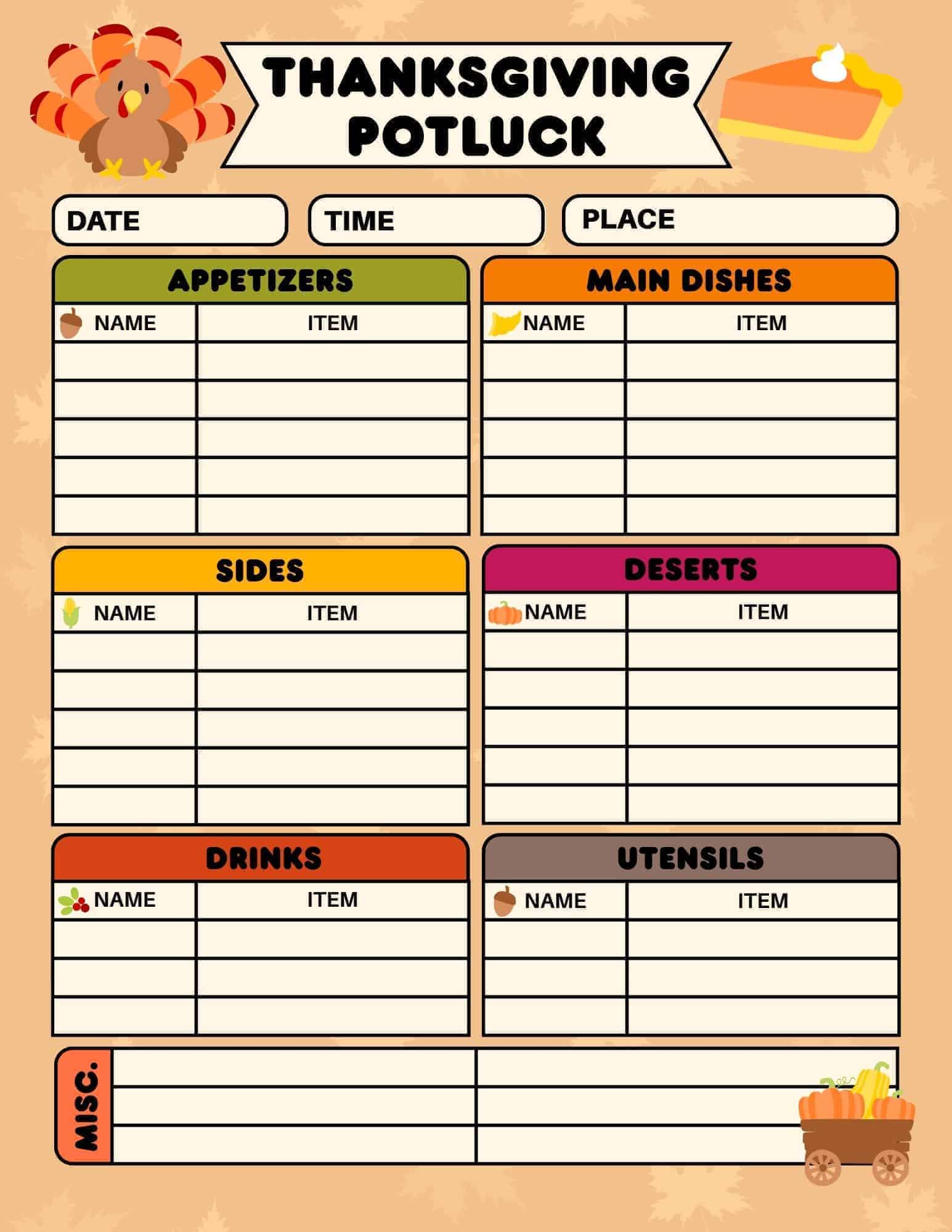 free thanksgiving potluck sign up sheet printable